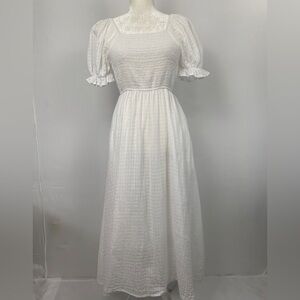 White smocked cotton midi dress